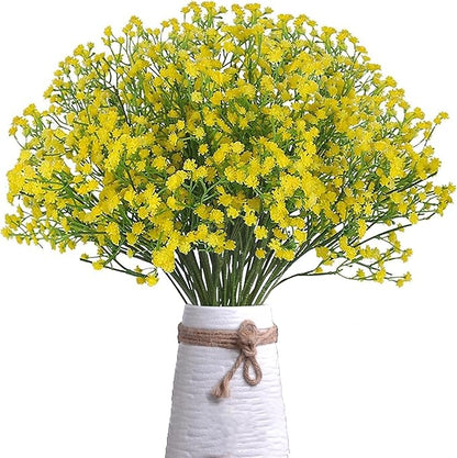 JIFTOK Babys Breath Artificial Flowers, 24 Pc Fake Flowers Gypsophila Bouquet Fall Flowers Artificial for Decoration, Real Touch Silk Flower for Wedding Christmas DIY Party Home Garden Office (Yellow)