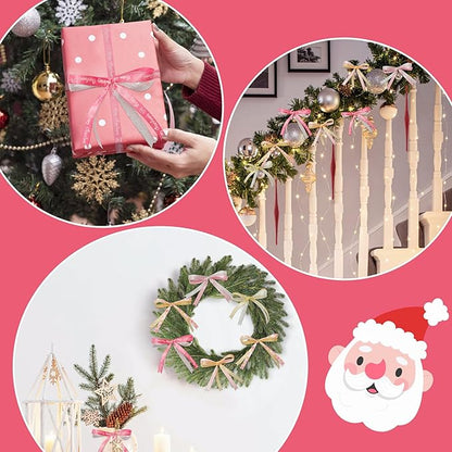 6 Rolls Christmas Ribbon for Crafts 3/8 Inch Glitter Fabric Holiday Festival Grosgrain Ribbon for Wrapping Decoration Floral Bows Craft(Pink Snowflakes)