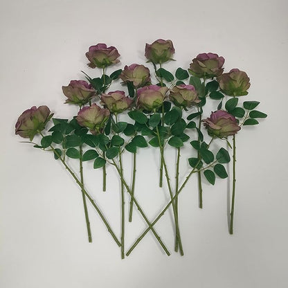 Fall Purple Satin Roses,12 Pcs Purple Roses Flowers, Silk Floral,Artificial Flowers with Stems for Wedding Arrangement Centerpieces Party Home Table Decorations,Flores Artificiales
