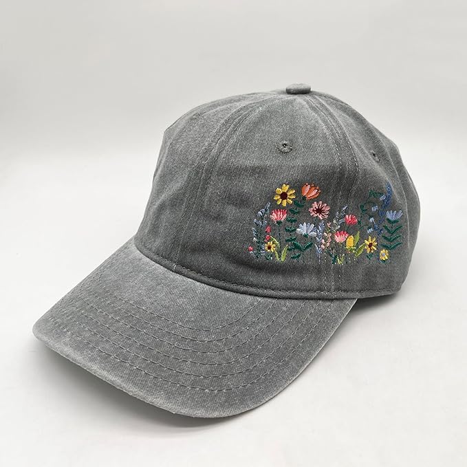 Cute Flower Hat, Elegant Floral Embroidered Adjustable Baseball Cap for Men Women, Gifts for Flower Lovers, Black