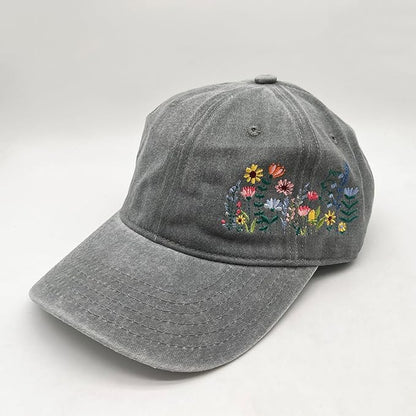 Cute Flower Hat, Elegant Floral Embroidered Adjustable Baseball Cap for Men Women, Gifts for Flower Lovers, Black