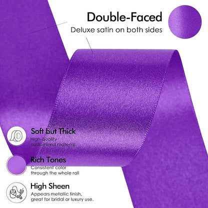 MEEDEE Purple Satin Ribbon 1-1/2 Inch Purple Ribbon Lux Double Faced Satin Ribbons by 50 Yards Polyester Satin Ribbons for Crafts, Weddings, Flower Bouquet, Holiday Decorating