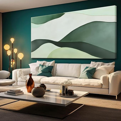 Suconvng Large Abstract Wall Art For Living Room Decor Green White Wall Art Irregular Shapes Painting Prints Minimalist Abstract Art Modern Canvas Art Wall Decor For Bedroom Kitchen Office 29" × 58"