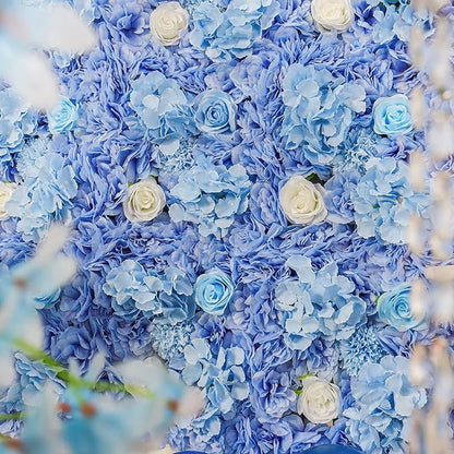 Artificial Flower Wall Panel 15*15inches -12 Pack Silk Rose Hydrangea 3D Flower Wall Décor Backdrop for Wedding Arrangement Wall Background Party Panel Decorations UV Protected Handmade -Light Blue