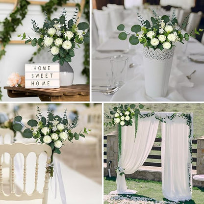 Artificial Greenery Stems Set 110 Pcs 8 Kinds of Faux Eucalyptus Stems and Flowers Fake Silver Dollar Eucalyptus Leaves Stems Bulk for Wedding DIY Bouquets Vase Table Centerpieces Decor