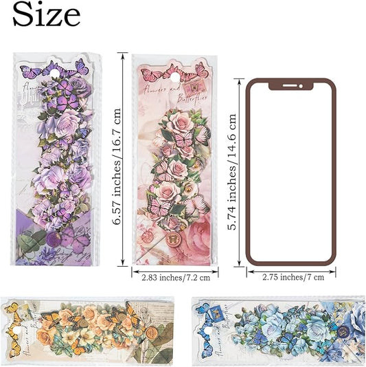 Butterfly Flower Long Strip Scrapbook Stickers Aesthetic Butterflies Flowers Collage Decorative Stickers For Scrapbooking Border Strips Vintage Floral Border Stickers For Journaling Scrapbook Supplies