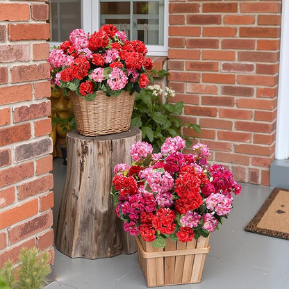 Artificial Geraniums Fake Flowers for Outdoors Decoration, 6 Bundles Silk Geraniums Flower UV Resistant Look Real Faux Plants for Front Door Garden Porch Planter Patio Balcony Yard Indoor Home, Mix