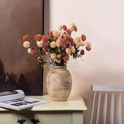 Rustic Ceramic Flower Vase - 8in Vintage erracotta Vase for Home Decor - Christmas Decorative TFlower Bud Vases, Mondern Farmhouse Vase - Living Room Shelf Decor Table, Lyeec