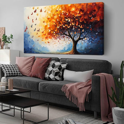 ANCXWOTER Butterfly Tree Canvas Wall Art for Living Room Bedroom Home Office Orange and Blue Colorful Butterfly Picture Tree of Life Wall Art Large Modern Canvas Prints 29x59 In