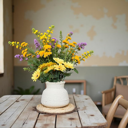 Rustic Farmhouse Ceramic Vase Home Decor,Handmade Vintage Stoneware Clay Pottery Terracotta Textured for Modern Farmhouse, Living Room, Office Desk Table Shelf(Beige White) 6IN