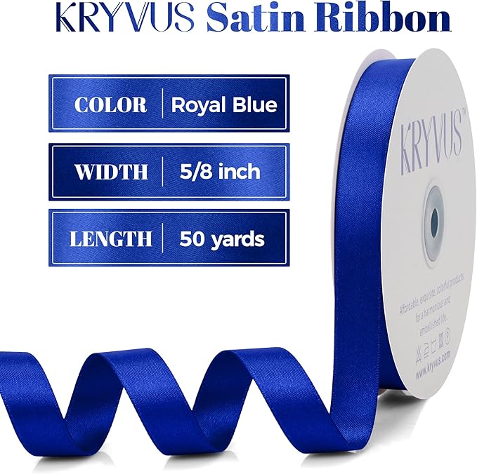 Royal Blue Satin Ribbon, Double Faced 5/8 Inch X 50 Yards Royal Blue Ribbon, Premium Satin Ribbon for Gift Wrapping, Crafts, Hair Bow Making, Sewing, Flower Bouquet, Wedding Party Decor