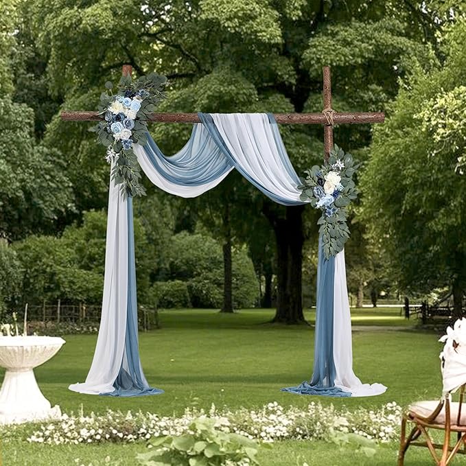 VEVOR Artificial Wedding Arch Flowers Kit, Blue Wedding Arch Flowers with Drapes Kit -2 Pcs Floral Arrangement, 2 Pcs Sheer Drapes, for Ceremony Bouquets Reception Backdrop Decoration（No Include Wood