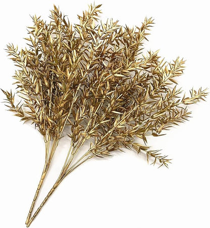 CATTREE Artificial Plants for Christmas, Faux Grass Shrubs Fake Sharp Leaves Gold 3 Pack, Simulation Leaf Bushes for Home Indoor Outdoor Garden Wedding Decoration Hall Table Planter Filler