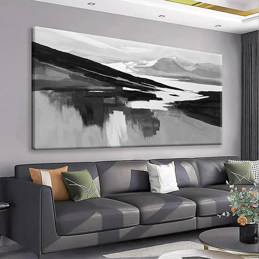 Abstract Wall Art Decor Grey White Wall Art Painting Canvas Art Wall Decor Prints Minimalist Abstract Black Wall Decor For Living Room Wall Bedroom Kitchen Office Artwork 24"×48"