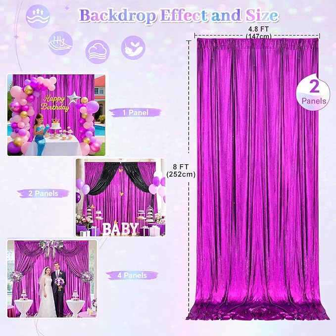 Back Drop Curtains for Parties 9.6x8FT Purple Background Drapes Shimmer Photo Photography for Hallween Ceremony Home Decorations(2 Panels 4.8x8FT)