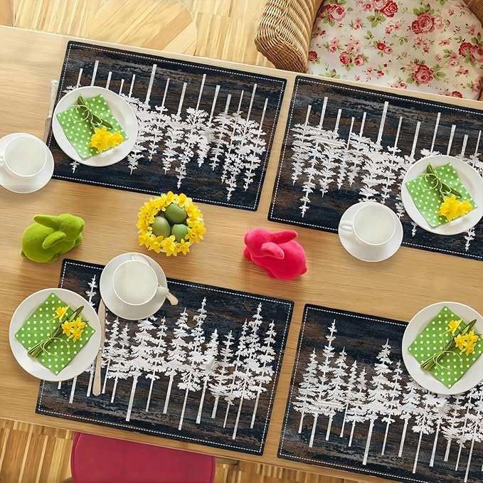 Rustic Tree Placemats Set of 6 Nature Forest Table Mats Washable Place Mats for Home Party Indoor Kitchen Dining Table Decoration 12x18 Inch