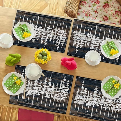Rustic Tree Placemats Set of 6 Nature Forest Table Mats Washable Place Mats for Home Party Indoor Kitchen Dining Table Decoration 12x18 Inch