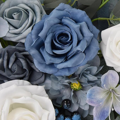 Ting's time Wedding Arch Flowers with Drape Kit (Pack of 4),2pcs Dusty Blue Floral Swags Arrangement and 2pcs Drapes Fabric for Wedding Ceremony and Reception Backdrop Decoration