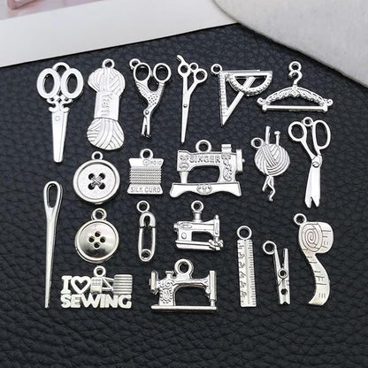 WOCRAFT 60pcs Bright Silver Sewings Charms Bracelet Charms for Jewelry Making Sets DIY Necklace Bracelet Keychain Crafting Charms Kit Craft Supplies (SN915)