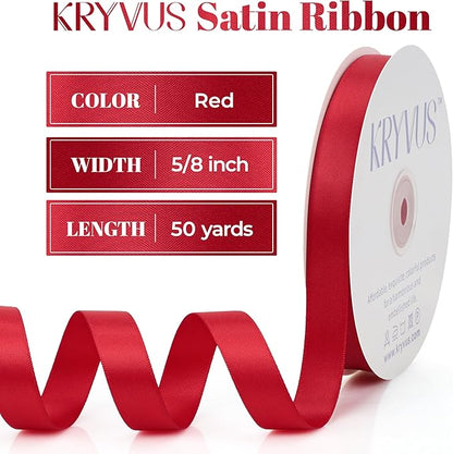 Red Satin Ribbon, Double Faced 5/8 Inch X 50 Yards Red Ribbon, Premium Satin Ribbon for Gift Wrapping, Crafts, Hair Bow Making, Sewing, Flower Bouquet, Wedding Party Decor