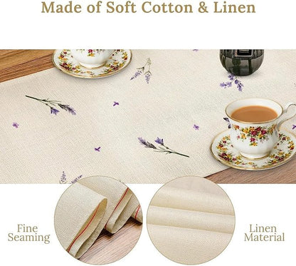 Purple Floral Table Runner, Spring Summer Watercolor Lavender Flower Country Farmhouse Coffee Table Center Decor for Home Kitchen Dining Patio Holiday Party Table Decorations 13x108 inches