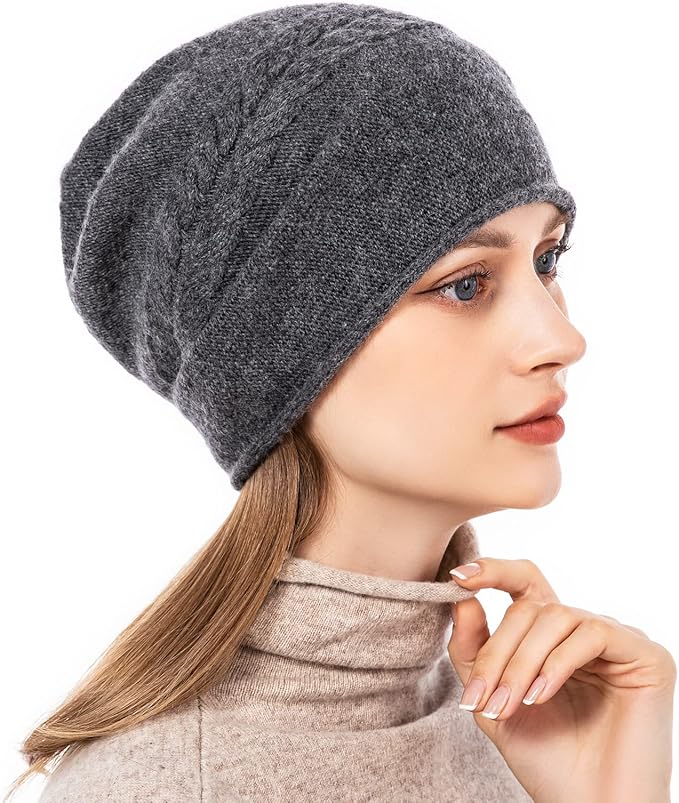 QUEENFUR Knit Slouchy Beanie Hats for Women Cashmere Ski Cap Knitted Wool Soft Warm Winter Hat
