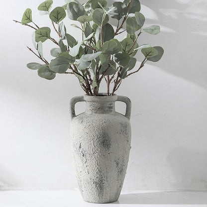 Large Vase with Handle - Ceramic Rustic Vase, 11.41 inch Tall Terracotta Flower Vase with 2 Handles, Decorative Vases for Home Decor, Dining Table, Living Room, Kitchen, Office