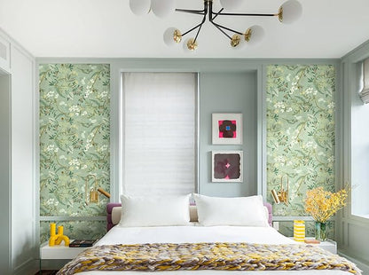 Guvana 16.14"x197" Peel and Stick Wallpaper Floral and Leaf Contact Paper Boho Self Adhesive Wallpaper Flower Contact Paper DIY Removable Wallpapers for Livingroom Wall Decor(Light Green Background)