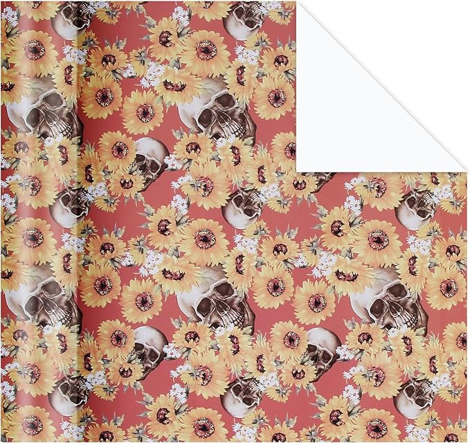 Aimyoo Orange Skull Sunflower Wrapping Paper Jumbo Roll 17 in x 60ft, Horror Gothic Gift Wrap Paper for Halloween Wedding Bridal Shower