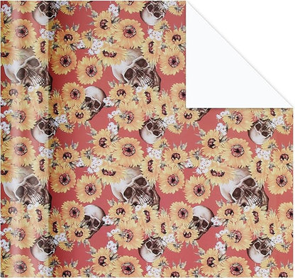 Aimyoo Orange Skull Floral Wrapping Paper Roll 17 in x10ft, Horror Gothic Halloween Wrap Paper