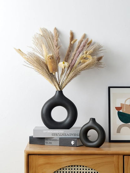 Modern Donut-Shaped Decorative Vases, Handmade Minimalist Boho ins Style, Modern Vase for Home Decor for Wedding Dinner Table Party Living Room Office Bedroom (Black, Small)