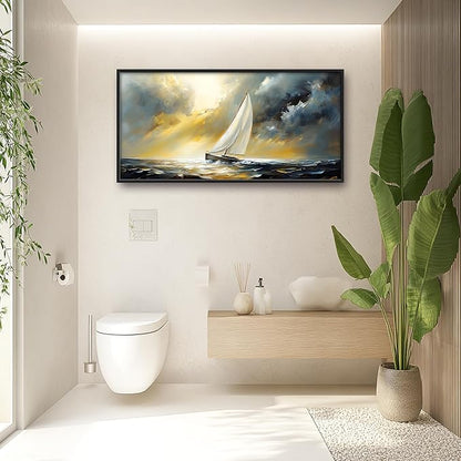 Ocean Sailboat Large Wall Art Framed Wall Decor for Living Room Abstract Boat Pictures Oversized Canvas Print Painting Modern Extra Large Artwork for Bedroom Office Home Decor 60"x30"