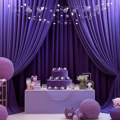 Purple Backdrop Curtains - 8 Panel Wrinkle-Free Polyester Photography Drapes for Baby Shower & Birthday Party - 32 x 10FT