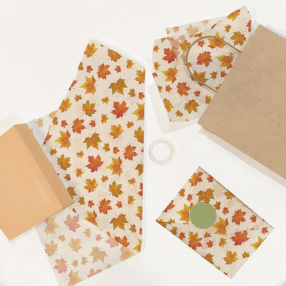 Pro Supply Global Autumn Leaves Printed Tissue Paper for Gift Bags or Boxes and Wrapping - Bulk Fall Decorative Art Tissue Paper for Packaging and Gifting | 24 Sheets 20" x 30"