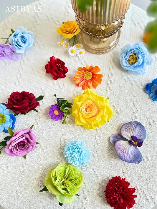 ASTRYAS Artificial Flowers Combo Box Set, Silk Fake Roses Faux Colorful Flowers for Fall Flowers DIY Floral Arrangements Wedding Bouquets Centerpieces Baby Shower Party Home Decorations(Rainbow Color)