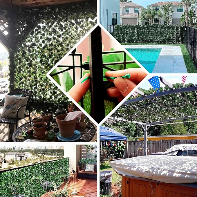 Efavormart 12 Pack Dark Green Artificial Ivy Privacy Screen Fence Wall Panel, Faux Leaf Hedge Greenery Garden Decor - 32 Sq. ft.