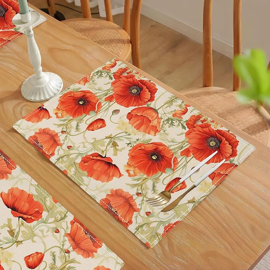 Botanical Flower Placemats Set of 4 Butterfly Plants Floral Botanic Plants Flower Leaves Placemats Rustic Floral Waterproof Washable Table Placemats for Dining Kitchen Decoration 4 PCS