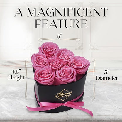 GLAMOUR BOUTIQUE 7 Flower Forever Heart Shape Box - Preserved Roses Gift for Her, Preserved Flowers, Pink