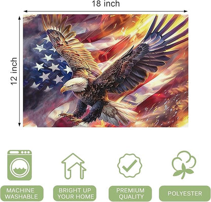 American Flag Placemats Set of 6 Washable Table Bald Eagle Heat-Resistant Cotton Linen Place Mats for Dining Table Kitchen Indoor Outdoor Party Holiday Decor