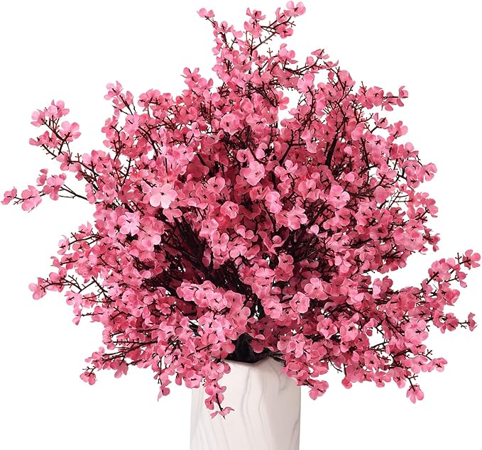 15PCS Artificial Baby Breath Flowers Fake Silk Real Touch DIY Floral Bouquets Decor Wedding Party Decoration Arrangements-Hot Pink