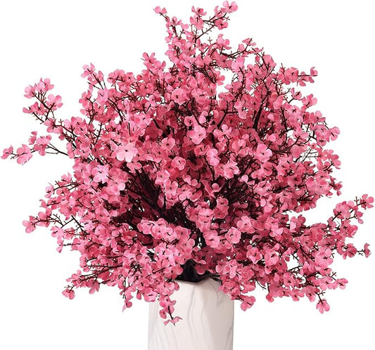 15PCS Artificial Baby Breath Flowers Fake Silk Real Touch DIY Floral Bouquets Decor Wedding Party Decoration Arrangements-Hot Pink