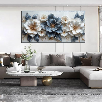 Flower Canvas Wall Art for Office Blue and White All Decor for Bedroom Women Big Wall Art for Living Room Modern Size 29" x 58"