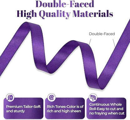 Purple Satin Ribbon, 3/8 Inch X 25 Yards, Premium Satin Ribbon for Gift Wrapping, Crafts, Hair Bow Making, Sewing, Flower Bouquet, Wedding Party Decor