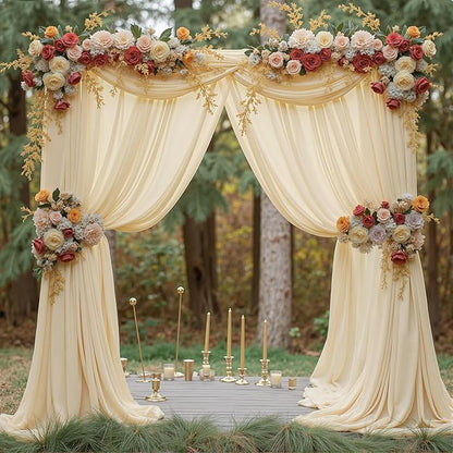 10ft x 10ft Champagne Backdrop Curtains, Wrinkle-Free Sheer Chiffon Fabric Photo Backdrop Drapes for Wedding Arch Party Ceremony Stage Photography Decorations