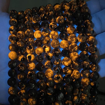 110PCS 6MM Flame Yooperlite Stone Beads Loose Beads for Jewelry Making DIY Bracelets Show Flame Color Under The Irradiation of UV Lamps 2 Strands