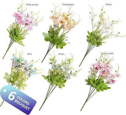 6 Bundles Wildflowers Artificial Flowers Outdoor Fake Daisy UV Resistant Silk Wild Flower Bouquets Bulk Faux Plants Plastic Greenery for Decoration vase Floral Arrangements Home Décor