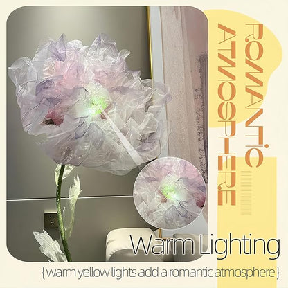 Giant Flowers for Decoration, 5 ft Large Organza Floral with LED Light, for Wedding Arrangements, Birthday Christmas Party Backdrop Decor, Photography Props, Shop Window Display