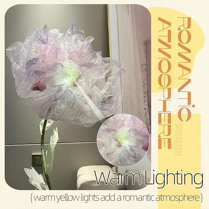 Giant Flowers for Decoration, 5 ft Large Organza Floral with LED Light, for Wedding Arrangements, Birthday Christmas Party Backdrop Decor, Photography Props, Shop Display, Yellow Pink