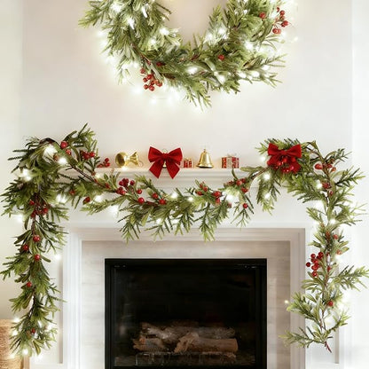 2PCS 6Ft Artificial Norfolk Pine Garlands, Real Touch Winter Christmas Garland, Green Artificial Greenery Garland for Table, Mantle, Wall, Indoor, Outdoor Christmas Decorations (2, 6FT)