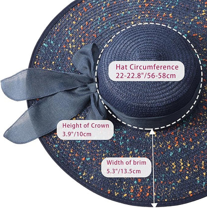 DRESHOW Beach Hats for Women Big Straw Wide Brim Summer Hat Floppy Foldable Roll up Cap Sun Hat UPF 50+